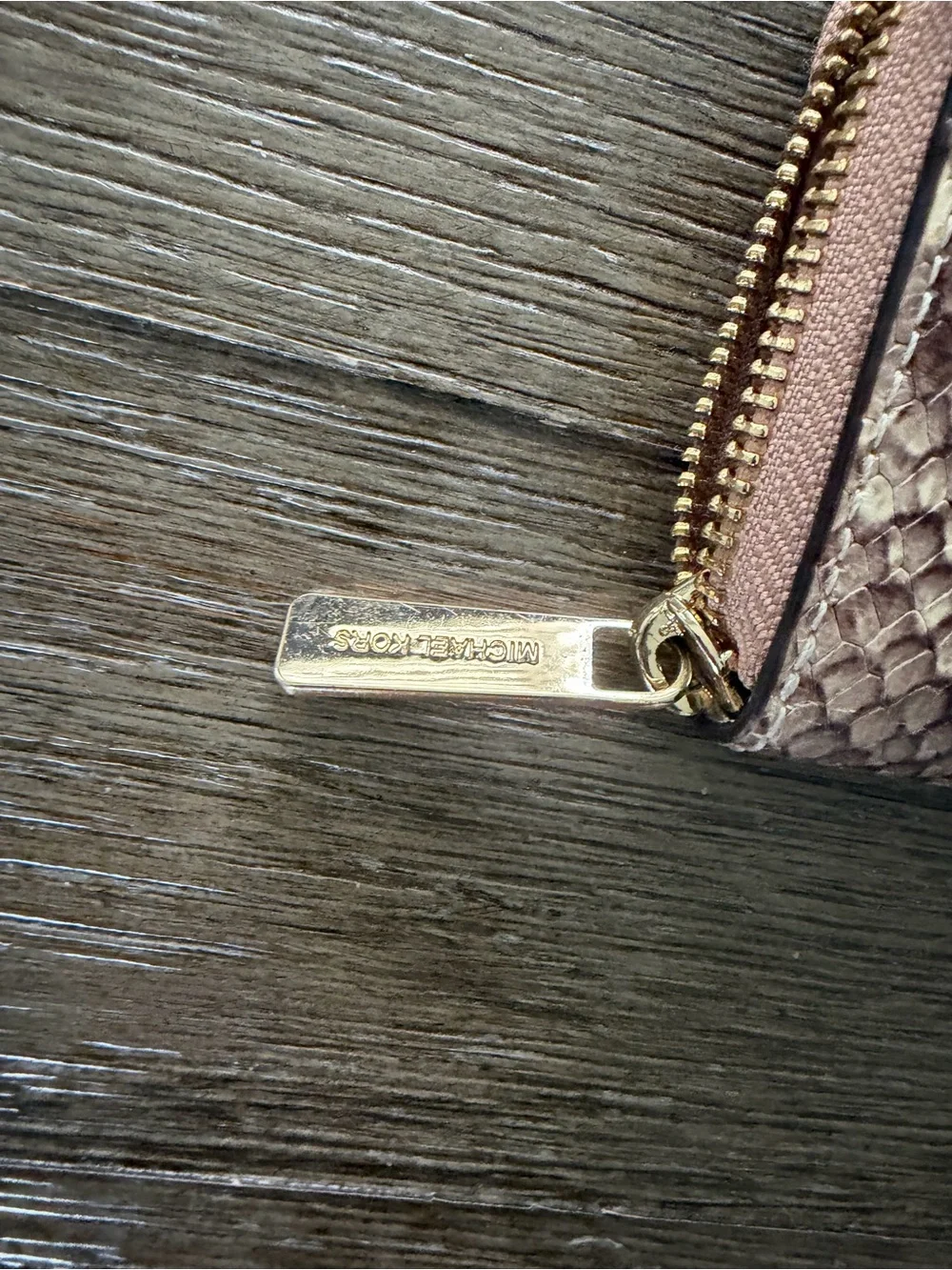 Michael Kors Brown and Cream Snake-Print Zip Card Wallet